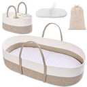Changing Baskets Set,Moses Basket with Pad and Diaper Caddy,Set of 2 Baskets,Portable Cotton Rope Woven Basket,Replaceable Pad,Gifts for Newborn 28.7" x 15.7" x 7.8"Brown
