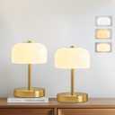 PORTRES Cordless Table Lamp Rechargeable Battery Operated Mushroom lamp Opal Glass Shade 3 Way Dimmable LED Touch Outdoor Lamp for Camping Bedroom Dining Living Room Beside Patio Restaurant,Gold (Gold - 2 Pack)