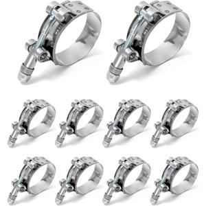 QWORK 1.5" T-Bolt Hose Clamp Stainless Steel, Working Range 46mm-52mm for 1.5" Hose ID, Turbo Intake Intercooler Clamp, 10 Pack (1.5" Clamp Range 46mm-52mm (1.8"-2"))