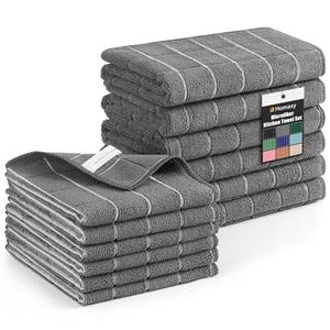 Homaxy Microfiber Kitchen Towels and Dishcloths Set, 12 Pack Soft and Absorbent Dish Hand Towels Bulk, 28 x 16 Inch & 12 x 12 Inch Quick Drying Rags for Washing Dishes, Grey