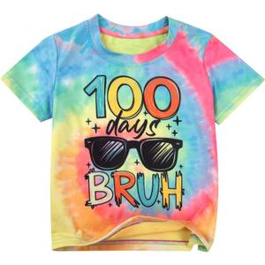 LUKYCILD Kids 100 Days of School Shirts 100 Days Celebration Tshirt Toddler Funny Letter Print Tee Top Boys Girls Outfits (3-4T, Tie Dye)