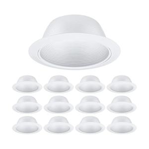 TORCHSTAR 12-Pack 6 Inch Classic White Recessed Light Trim, Step Baffle with Detachable Ring, Full Metal, for 6 Inch Recessed Can, Fit Halo/Juno Remodel Housing, White