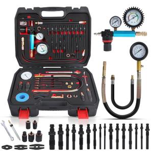 Compression Tester Automotive 46Pcs Petrol & Diesel Compression Tester Kit for HDI/TDCi/Pumpe Duse Engine Cylinder Leak Down Tester Kit with Compression Gauge,Dual-Meter Leak Detector, Adapters