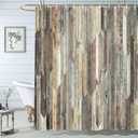Rustic Wood Plank Shower Curtain for Bathroom, Old Wooden Board Barn Wood Country Farmhouse Bath Curtain, Waterproof Fabric Bathroom Accessories Set with Hooks, 72 x 72 inch