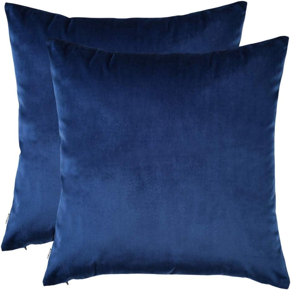 Artcest Set of 2, Cozy Solid Velvet Throw Pillow Case, Decorative Couch Cushion Cover, Soft Sofa Euro Sham with Zipper Hidden, 16"x16" (Royal Blue)