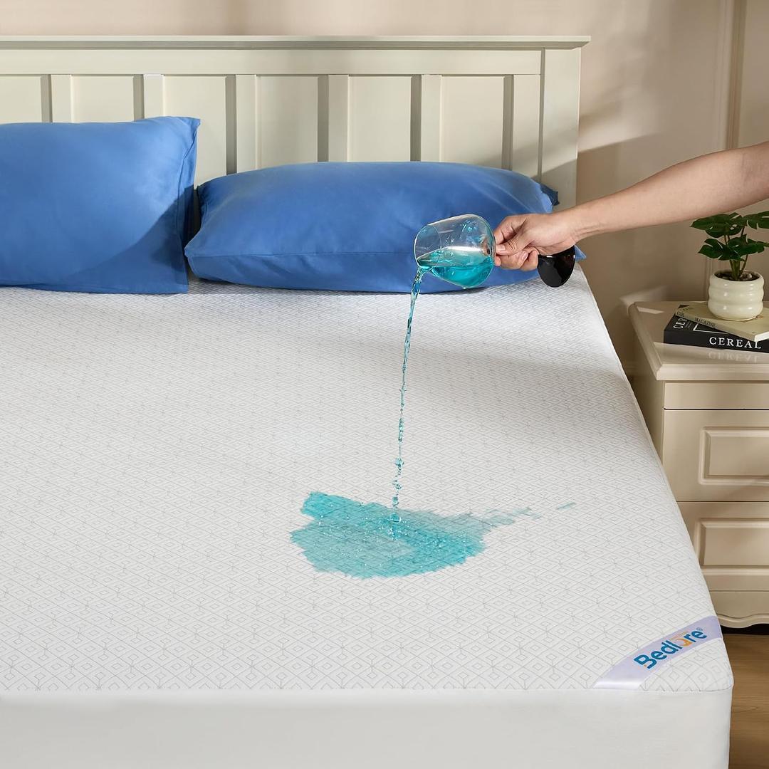 BEDLORE Queen Mattress Protector, Waterproof Noiseless Mattress Cover with Deep Pocket for 6-18 inches Mattress, Soft Breathable Mattress Pad Machine Washable (White)