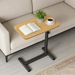 Tinysun C Shaped End Table with Adjustable Height, Couch Tables that Slide Under, Heavy-Duty Metal Sofa Side Table for Living Room, TV Tray for Eating, Lap Desk for Laptop, Small Spaces (Walnut)