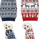 2PCS Dog Christmas Sweater, Soft Warm Pet Clothes Coat for Small Medium Large Dogs and Cats Boy Girl, Fall Cozy Holiday Turtleneck Knitting Collar Pullover Pup Outfit Costume for Thanksgiving New Year (Red+Blue)