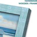Framed Coastal Wooden Wall Art: Beach Chair Painting Ocean Seascape for Living Room Seaside Home Decor, 40"L x 20"W