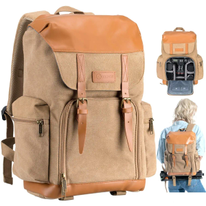 TARION Camera Backpack Canvas Camera Bag Photography Backpack for Women Men Photographer with Laptop Tripod Compartment Waterproof Raincover Retro DSLR SLR Mirrorless Camcorder Camera Bag Khaki M-02