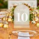 Wedding Table Numbers 1-25, Acrylic Arch Signs with Natural Wood Stands Holders, Rustic Table Decor for Reception & Parties (Frosted White)