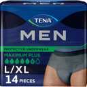 TENA Men Maximum Plus Disposable Underwear Male Pull On with Tear Away Seams Large/X-Large, 81920, 57, 14 Ct