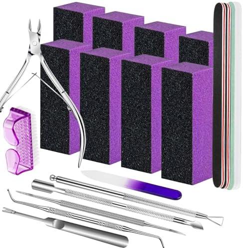 FANDAMEI Nail Care Kit, Nail Buffers and Files, Nail Cuticle Tools Kit, Nail Manicure Tools, Finger Nail File Set, Nail Buffer Block, Nail Cuticle Nippers, Ingrown Toenail Tools, Nail Care Tool Kit