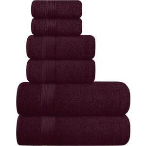 Belizzi Home Ultra Soft 6 Pack Cotton Towel Set, Contains 2 Bath Towels 28x55 inch, 2 Hand Towels 16x24 inch & 2 Wash Coths 12x12 inch, Ideal for Everyday use, Compact & Lightweight - Burgundy Red