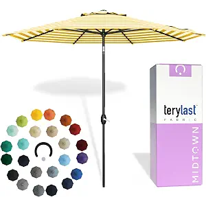 Midtown Umbrellas 10-Year-No-Fade - 9 Ft - UV Proof Yellow/white Stripes Fabric - Umbrella Outdoor Patio, Auto-Tilt Aluminum Frame Patio Umbrella for Garden, Pool & Deck - Black Pole