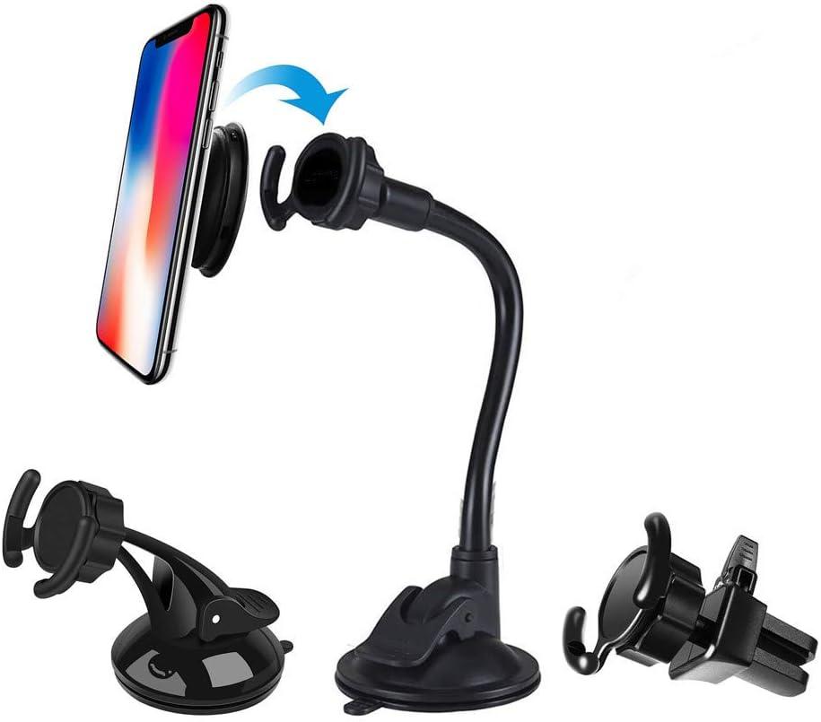 Universal Car Phone Mount[Dashboard/Windshield/Air Vent Cell Phone Holder 3in1][Strong Suction Cup][Gift 2Pcs Collapsible Grip]