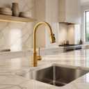Gold Brushed Nickel Kitchen Faucet with Pull Down Sprayer, 3 Mode Sprayer
360° Swirel, Vintage Kitchen sink Faucet for Praticial Use, Antique Farmhouse Style, Deck Mount