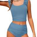 Doumlop Girls Tankini Swimsuit 2 Piece Bathing Suit Twist Cross Back Cutout Swim Tank Top Floral Print Swimwear for 9-16Y