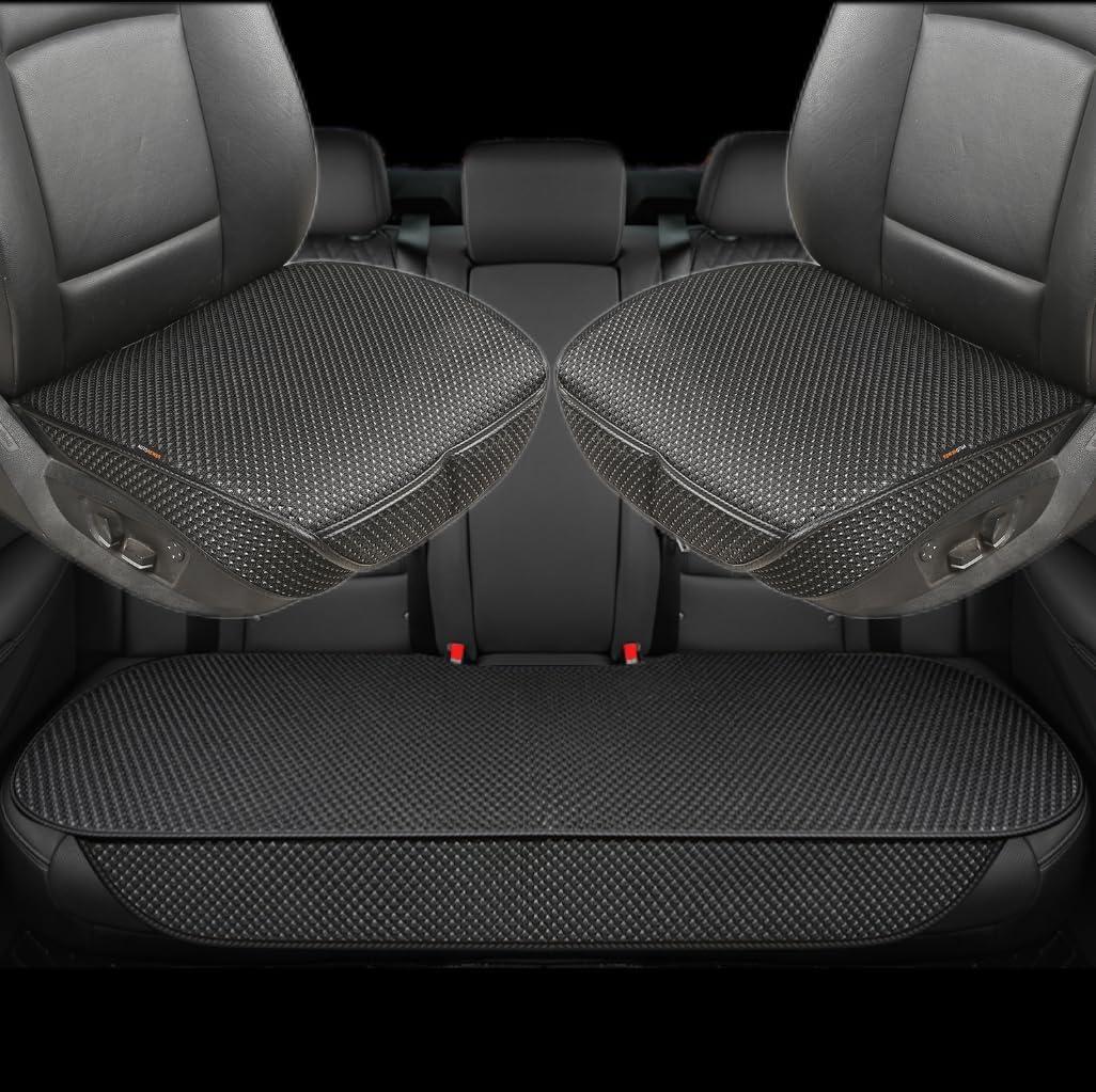 Auto Newer Breathable Universal Four Seasons Car Seat Covers, Luxury Include Front Car Seat Protector and Rear Car Seat Cushion, Compatible with 95% Vehicles Fit for Cars Truck SUV (Black, 3PCS)