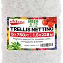 Trellis Netting 5 x 750 ft Heavy Duty Polyester Plant Support Netting White - 6 Inch Garden Rope Trellis on Roll - Mesh Twine for Growing Vine Climbing Plants, Flowers, Peas, and Tomatoes.