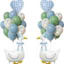 One Silly Goose Birthday Decorations Boy Goose Balloons with Blue Printed Latex Balloons, Blue Bow & Hats, Cute Baby Boy 1st Birthday Party Supplies