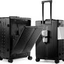 UrbanExplorer 20 Inch Carry On Luggage TSA Approved, Aluminum Frame Zipperless Luggage Carry On with Compartment for Short Trips, ABS+PC Hard Shell Suitcases with Spinner Wheels, Black