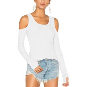 Mippo Cold Shoulder Tops for Women Long Sleeve Workout Tops | Loose Fit, Off the Shoulder Top, Thumb Holes, Lightweight, Yoga and Casual, Easy yo Care (White, M)
