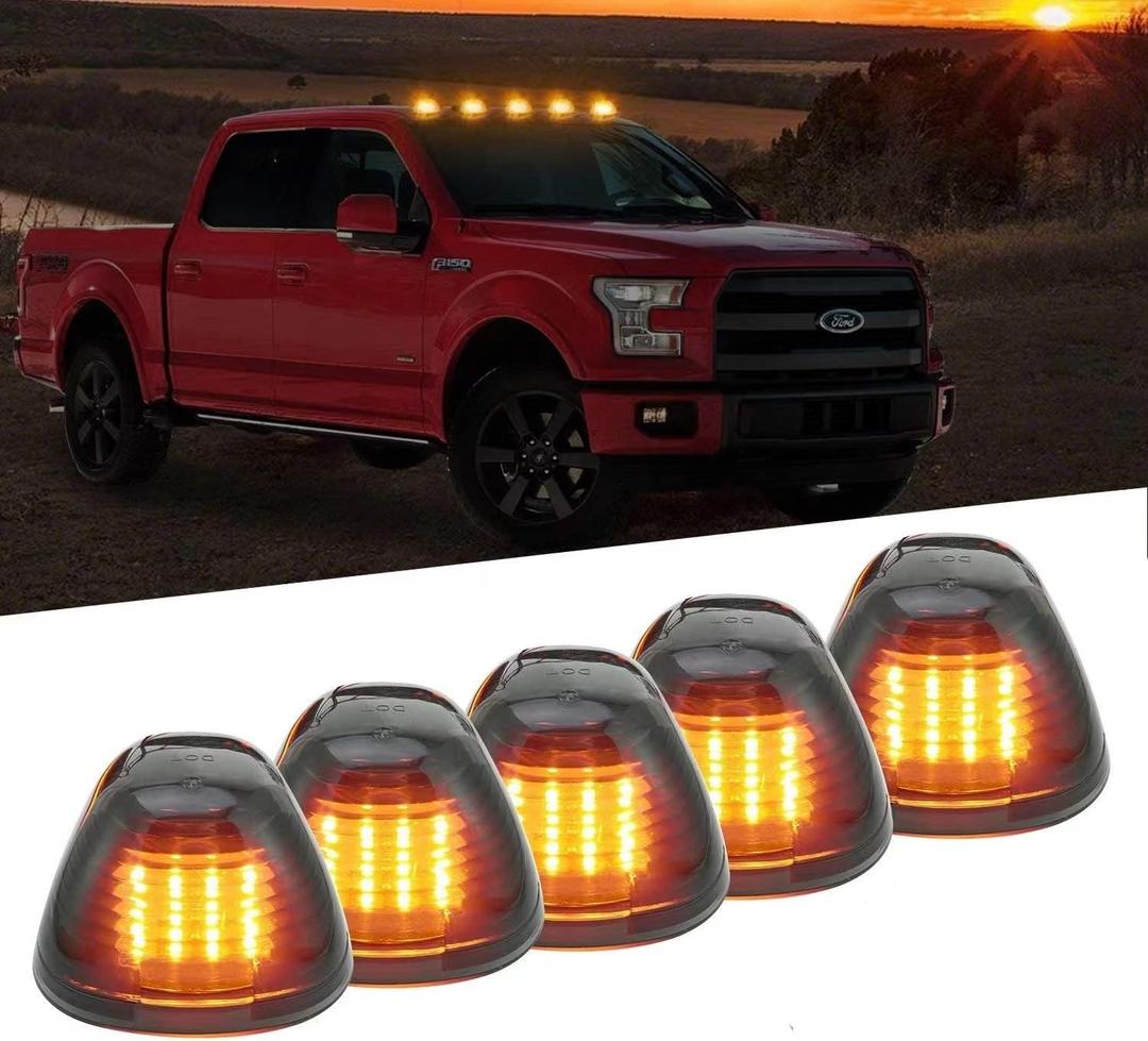 5 X Cab Marker Light, Smoke Lens With Amber 16 LED Roof Running Lights, Top Clearance Light for 1999-2016 Ford F150 F250 F350 F450 F550 F650 F750 E150 E250 E350 E450 Super Duty Pickup Truck (Smoke Lens & Amber 16LED)