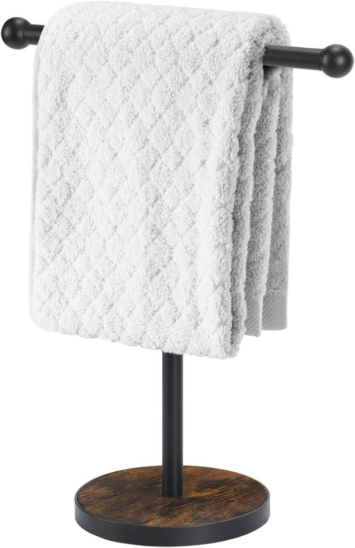 YINMIT Hand Towel Stand, T-Shape Height 15 Wood Countertop Towel Holder Stand, Hand Towel Rack with Heavy Base for Bathroom Kitchen Countertop Vanity