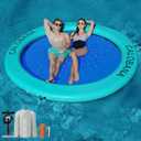 CALOBANA 6ft Heavy Duty Inflatable Water Hammock, Round Floating Ring Float Island Platform River Floats Lake Raft Tanning Pool Lounger for Adults Party, Mint Green & Blue