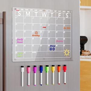 Neatsure Acrylic Magnetic Dry Erase Board Calendar for Fridge, Clear Monthly Planner Whiteboard for Refrigerator, w/ 8 Colors Markers, 15"x11"