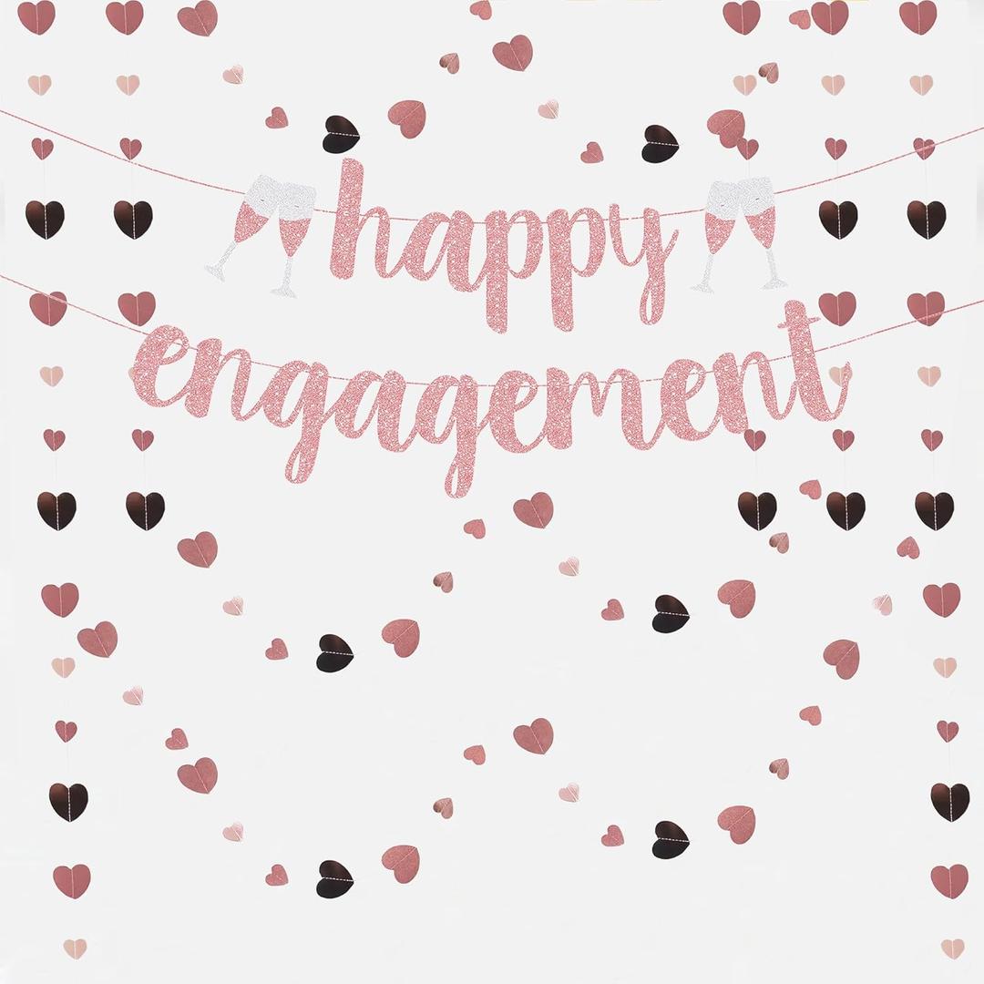 Engagement Party Decorations - Happy Engagement Banner - Engagement Sign, Just Engaged Decorations, Perfect for Bridal Showers, Wedding Shower Bride to Be Decorations! (White-Gold)