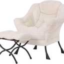 Welnow Lazy Chair with Ottoman, Modern Lounge Accent Chair with Armrests and a Side Pocket, Leisure Sofa Armchair, Reading Armchair with Footrest for Small Space, Plush Beige