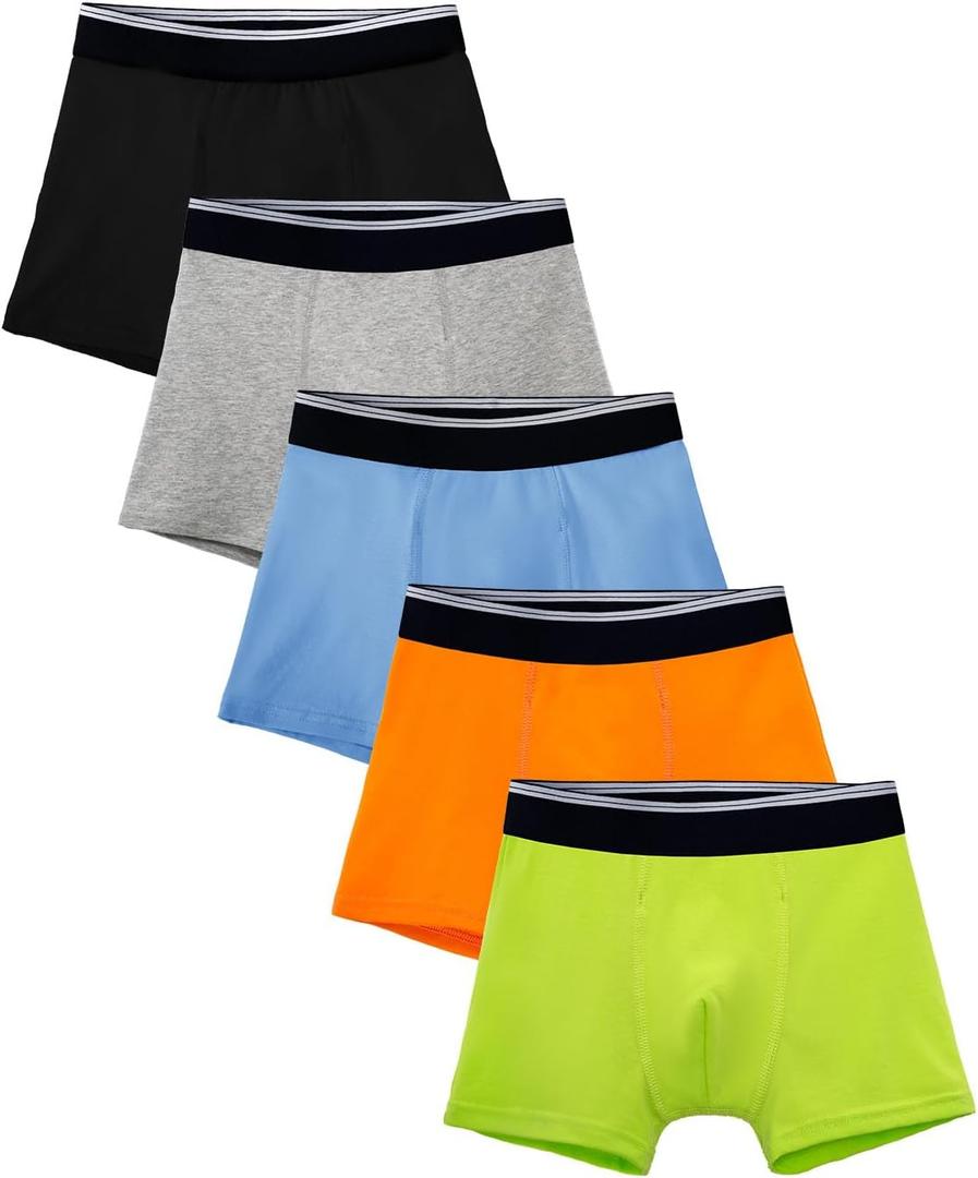 Night Time Underwear for Boys Leakproof Boxer Briefs 5 Pack(Medium, Black/Gray/Orange/Azure/Green)