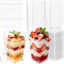 100 Pack 5oz Plastic Dessert Cups with Lids and Spoons, Mini Clear Yogurt Parfait Cups, Small Dessert Shooter Serving Cups, Square Appetizer Cups for Fruit Pudding Ice Cream Tasting Party Supplies