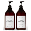 Calindiana Modern Farmhouse Liquid Laundry Detergent and Fabric Softener Dispenser for Laundry Room Decor and Organization, PET Plastic Landry Soap Containers with Water Resistant Labels, Amber 64oz