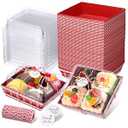 Outus 100 Pack Fall Thanksgiving Charcuterie Boxes with Clear Lids Paper Food Containers Cake Take out Bakery Boxes with Gift Tags Rope for Desserts Sandwich Strawberry(Red, White, Small, Christmas)