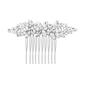 EVER FAITH Wedding Jewelry Side Comb Marquise Crystal Cluster Leaf Bridal Prom Headpiece Hair Accessories for Women Bride Clear Silver-Tone