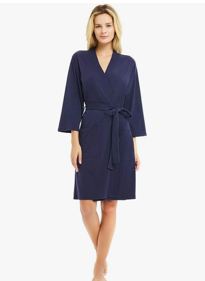 U2SKIIN Womens Robes, 100% Cotton Lightweight Robes 3/4 Sleeves Kimono Knit Soft Loungewear Short Bathrobe M