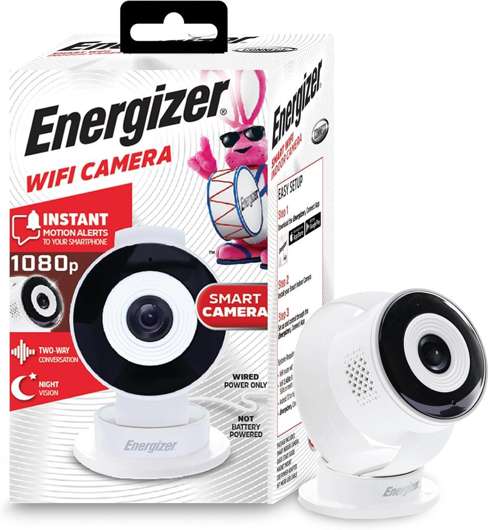 Energizer Smart Wi-Fi White Indoor Camera, 1080P Full HD, Cloud/Micro-SD Card Support,Xtreme, 2.4GHz WiFi (One Pack)