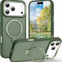 Magnetic for iPhone 17 Pro Case with Ring Stand, [10 FT Drop Protection] [Velvety Touch] Slim Translucent Matte Back Shockproof Phone Case for iPhone 17 Pro 6.3'', Midnight Green
