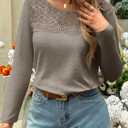 Tankaneo Womens Long Sleeve T-Shirts Dressy Casual Lace Tops 2025 Fall Trendy Crewneck Loose Blouses (Brown)