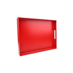 SforGUVA Serving Tray for Coffee Table, Rectangular Plastic Decorative Tray with Handles for Entertaining, Outdoor Patio, Living Room, Ottoman, Bathroom Counter, 11.8”*15.7”*1.6”, Red