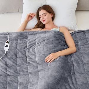 CYMULA Heated Weighted Blanket for Adults, Weighted Heated Blanket 48" x 72", 15lbs Sherpa Fleece Weighted Electric Blanket Soft Heating Blanket with 10 Heating Levels & 1-8 Hours Auto Off, Light Gray