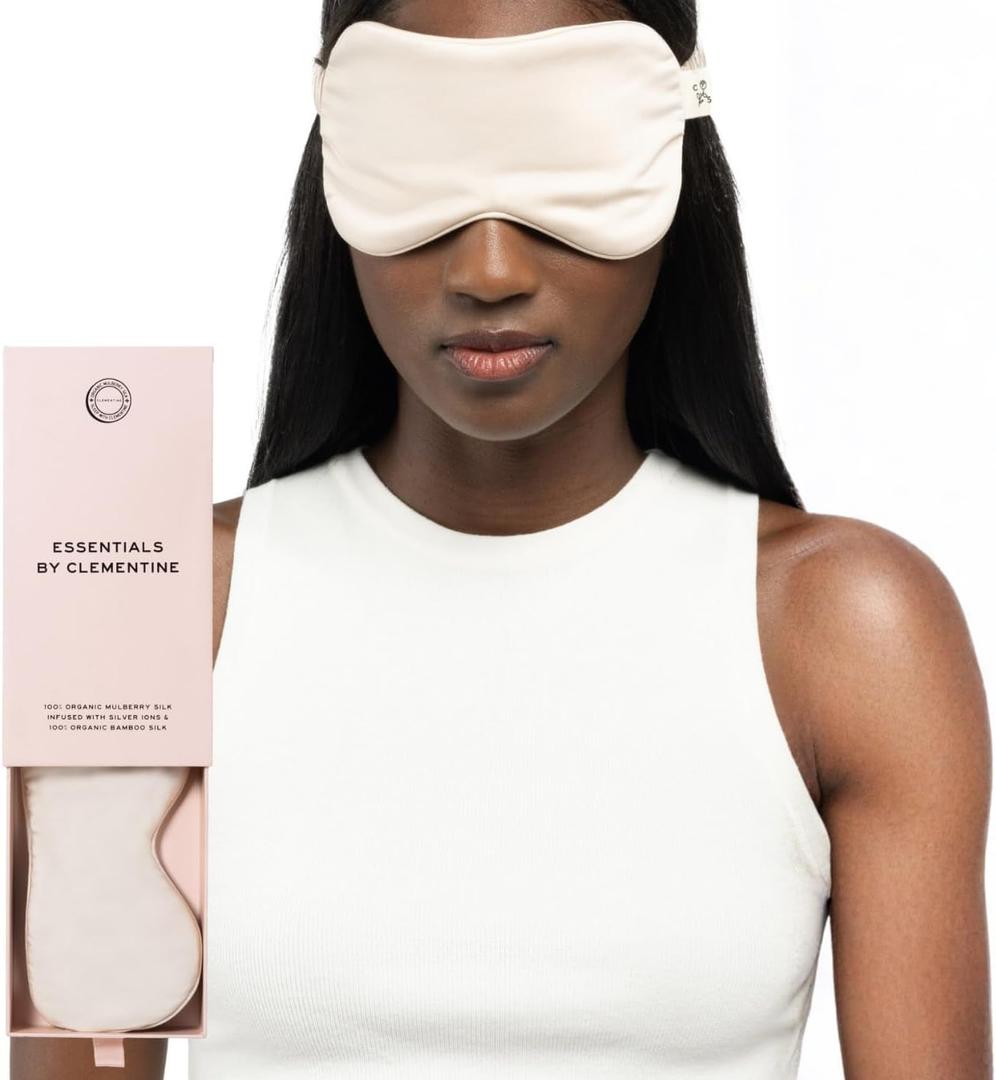 Clementine Mulberry Silk Sleep Mask | Full Blackout Contoured Eye Mask for Sleeping | Organic & Non-Toxic | Oversized Night Blindfold | Hypoallergenic & Frizz-Free Eye Cover for Deep Sleep (Champagne Sunset)
