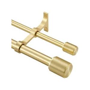 Double Curtain Rods for Windows 36-72", Brass Double Drapery Rod with Cap Finials, Adjustable 1 Inch Front and 5/8 Inch Back Dual Curtain Rod, Brass Double Rods Window Treatment Curtain Rods