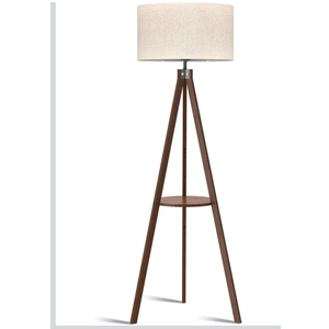 LEPOWER Mid Century Wood Standing Lamp, Modern Design Shelf Floor Lamp for Living Room, Bedroom, Office, Flaxen Shade with E26 Base, Perfect for Reading or Ambient Lighting Dark Brown