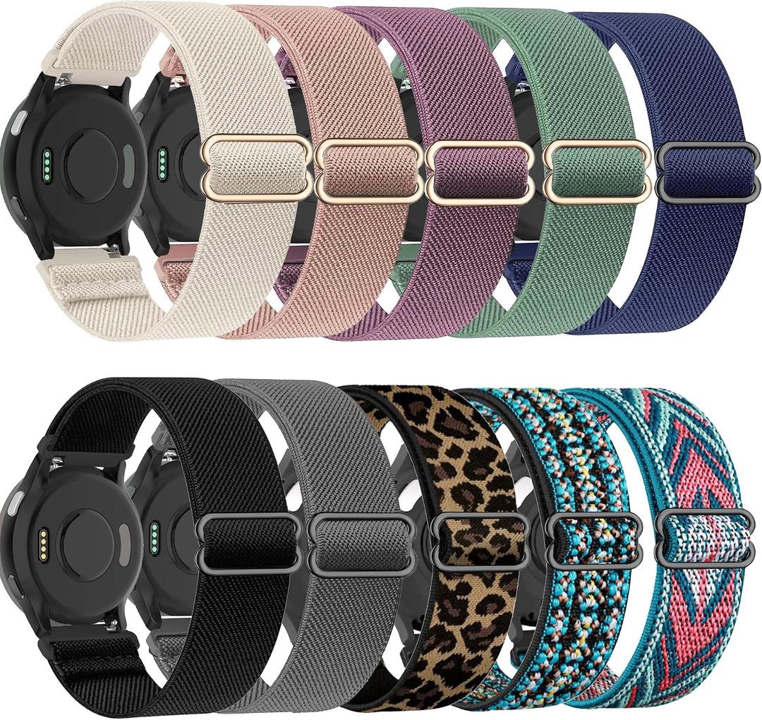 10 Pack Stretchy Watch Band Compatible with Garmin Vivoactive 5/Vivoactive 6, 20mm Soft Elastic Fabric Replacement Sport Loop Straps for Garmin Venu Sq 2 /Forerunner 55/165 Women Men