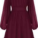 GRACE KARIN Girls Ruffle Tiered Dress Long Sleeve Swiss Dot Flowy A-Line Dress 6-14Y (Wine)