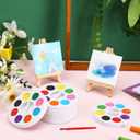 Watercolor Paint Sets 8 Colors Watercolor with 3 x 3 Inch Gift Painting Canvas Panel Mini Wooden Easel Set Stretched Canvas Display Easel Painting Brush Kit for Easter Party Gift(12 Sets)